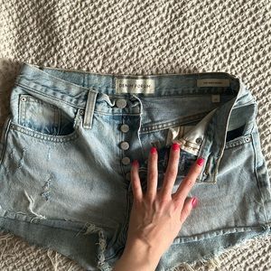 Light wash distressed denim short, size 25, Denim Forum Yoko short